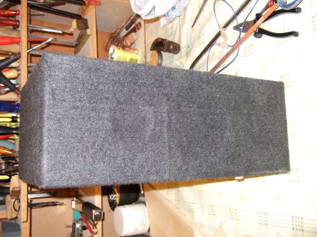 The box covered using loudspeaker carpet